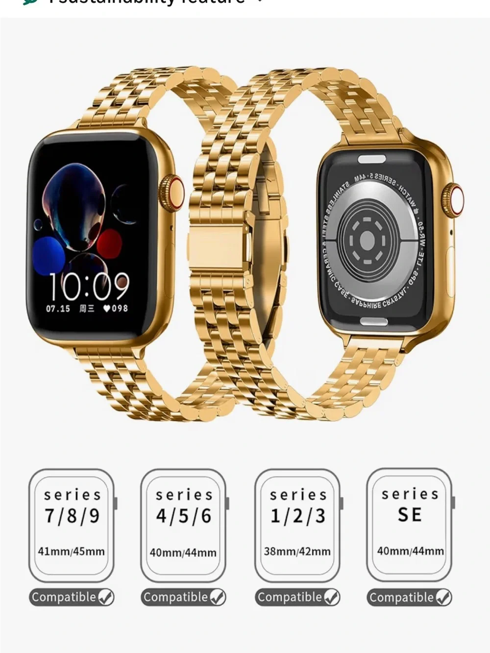 Gold Stainless Steel Link Bracelet Apple Watch Case Combo